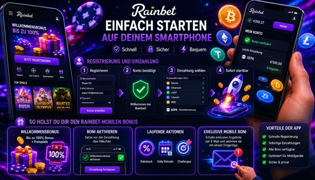 Rainbet App Registrierung und Einzahlung