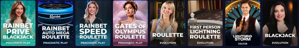 Rainbet Casino Live Dealer und Tischspiele