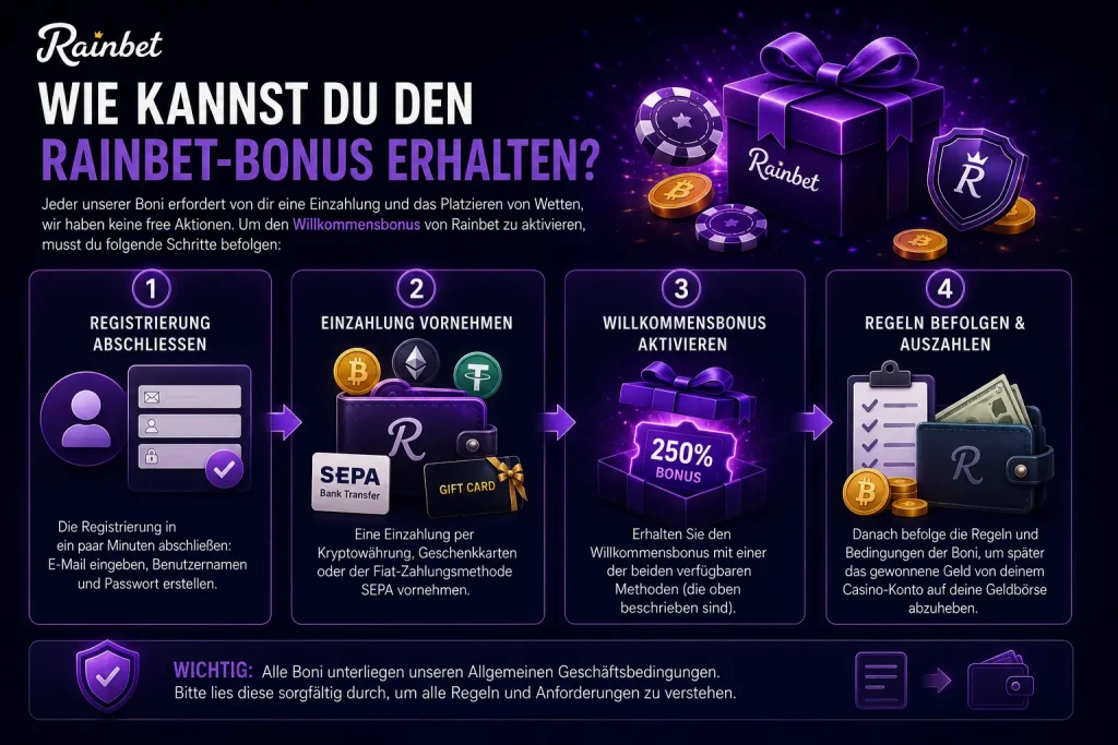 So erhalten Sie den Rainbet-Bonus